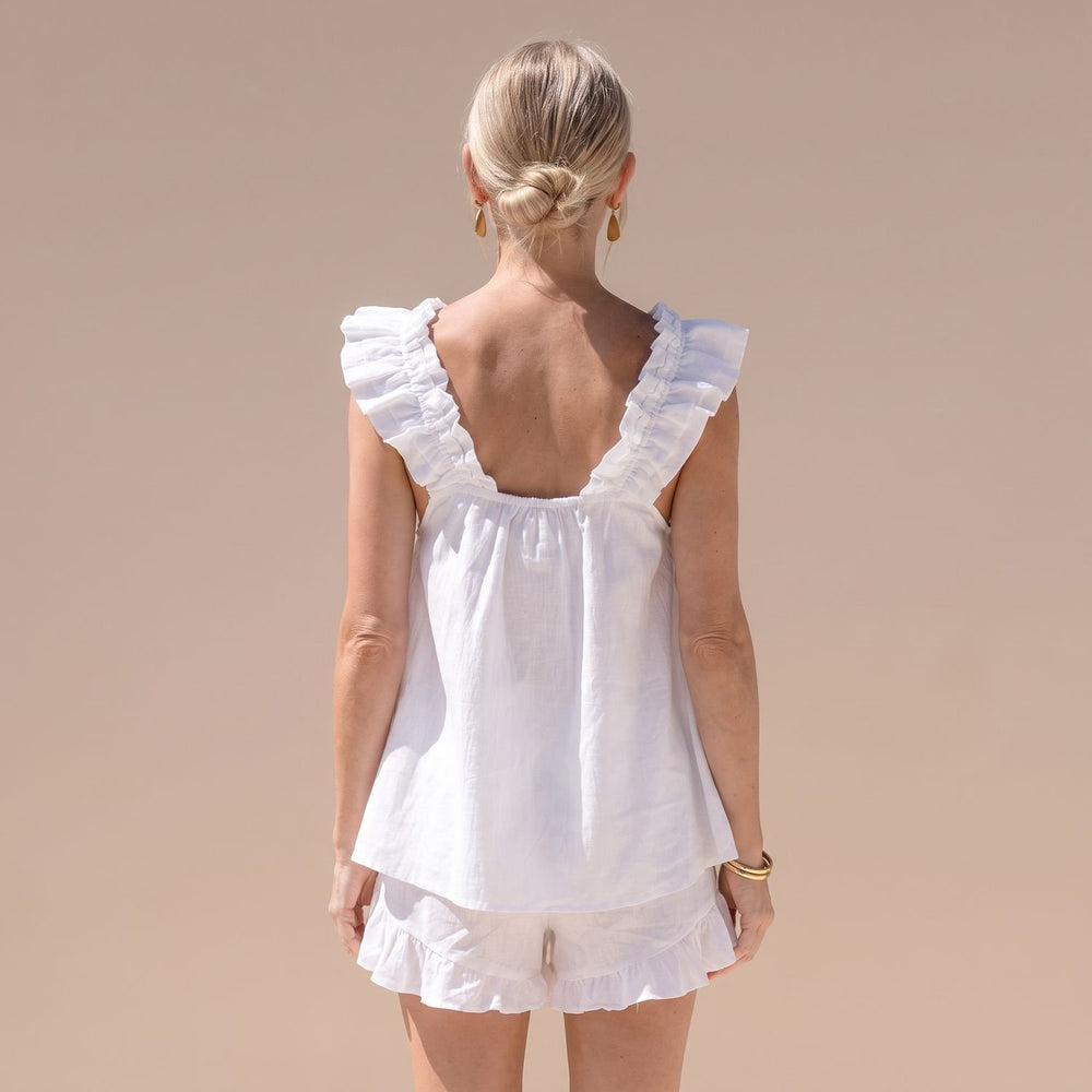 Damen Rüschen Lounge-Set ärmelloses Top mit Shorts