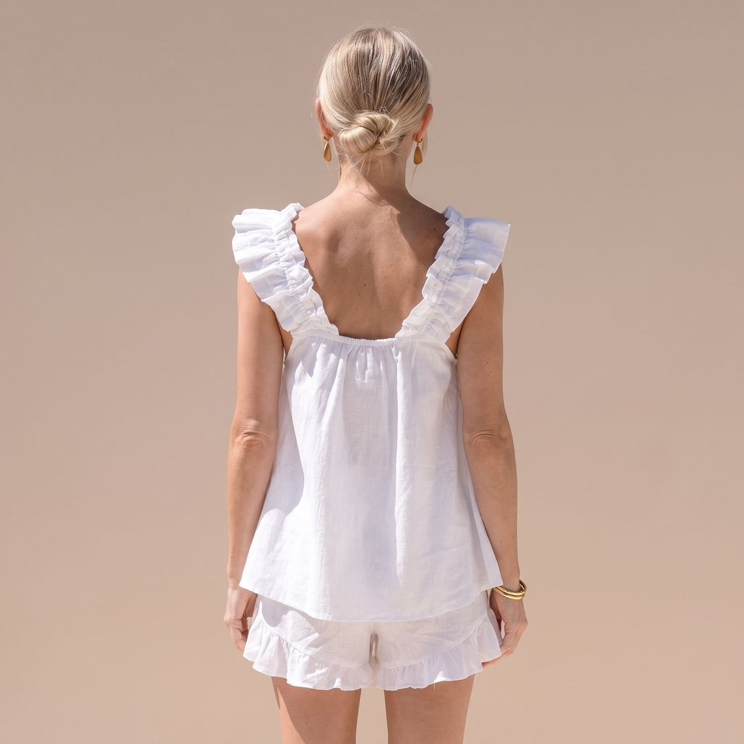 Damen Rüschen Lounge-Set ärmelloses Top mit Shorts