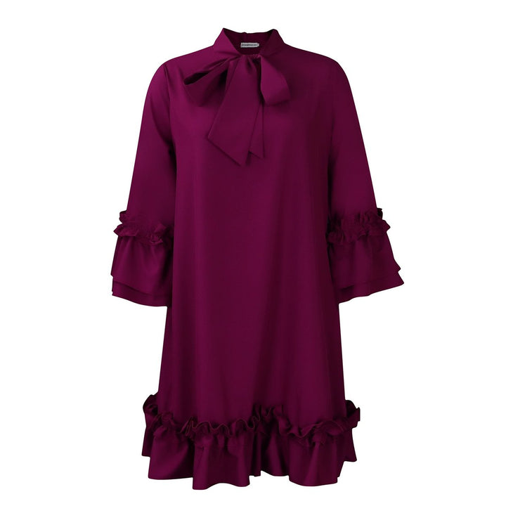 Damen Rüschen-Tunika-Minikleid mit Schleifenkragen - Purpur