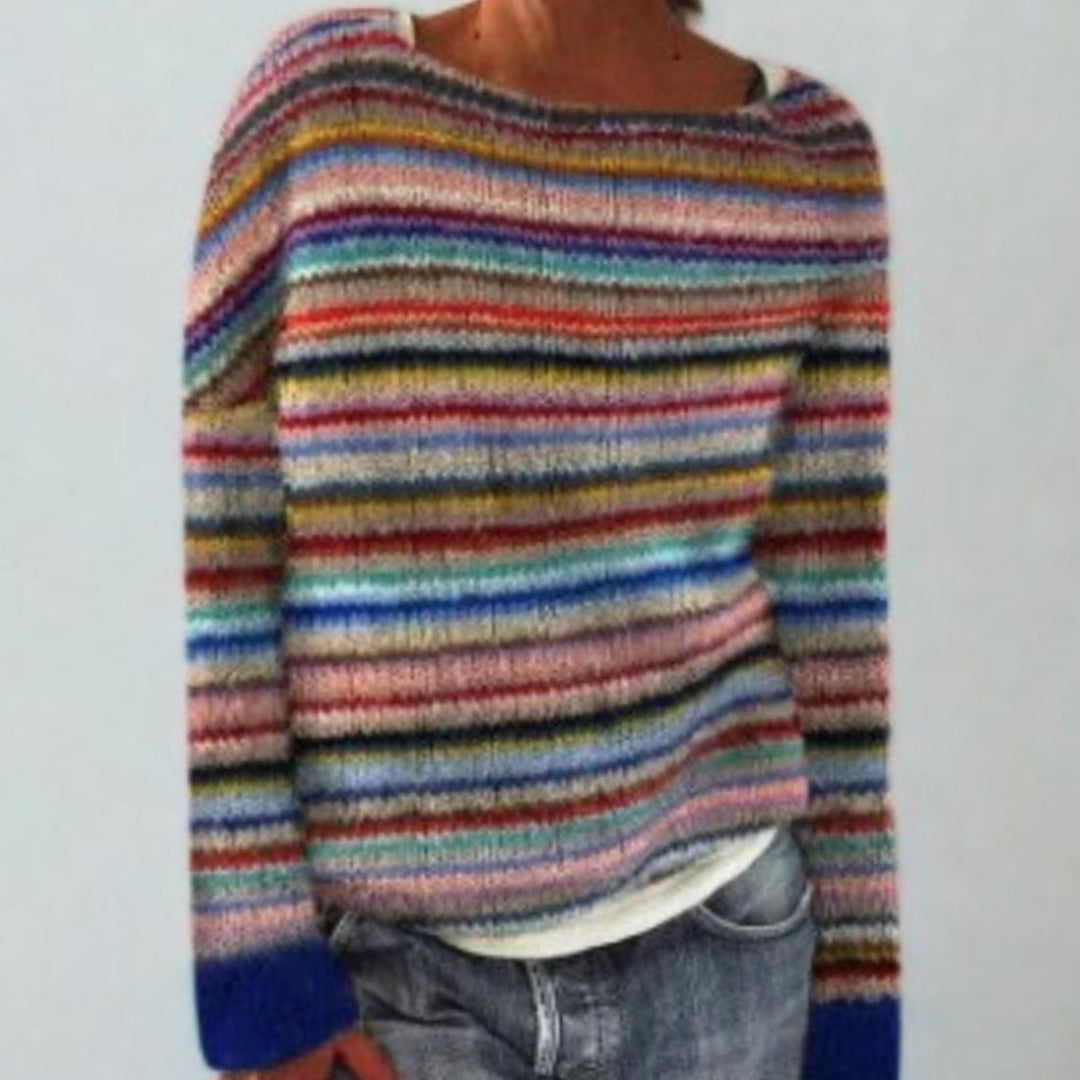 Damen Rundhals Strickpullover im Retro-Norweger-Muster - Regenbogen