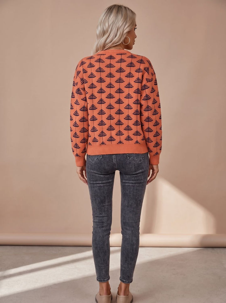 Damen Rundhals-Strickpullover mit Weihnachtsbaum-Muster Loose-Fit