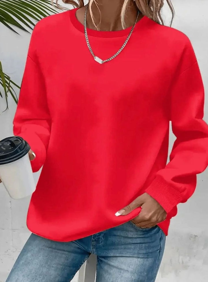 Damen Rundhals-Sweatshirt Lockere Passform Langarm - Rot
