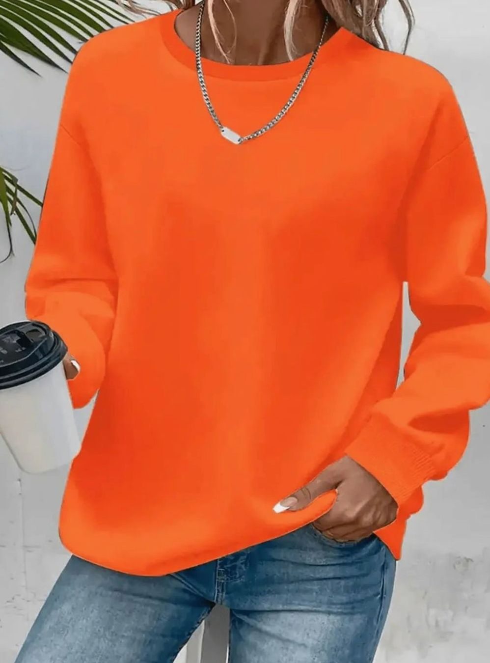 Damen Rundhals-Sweatshirt Lockere Passform Langarm - Orange