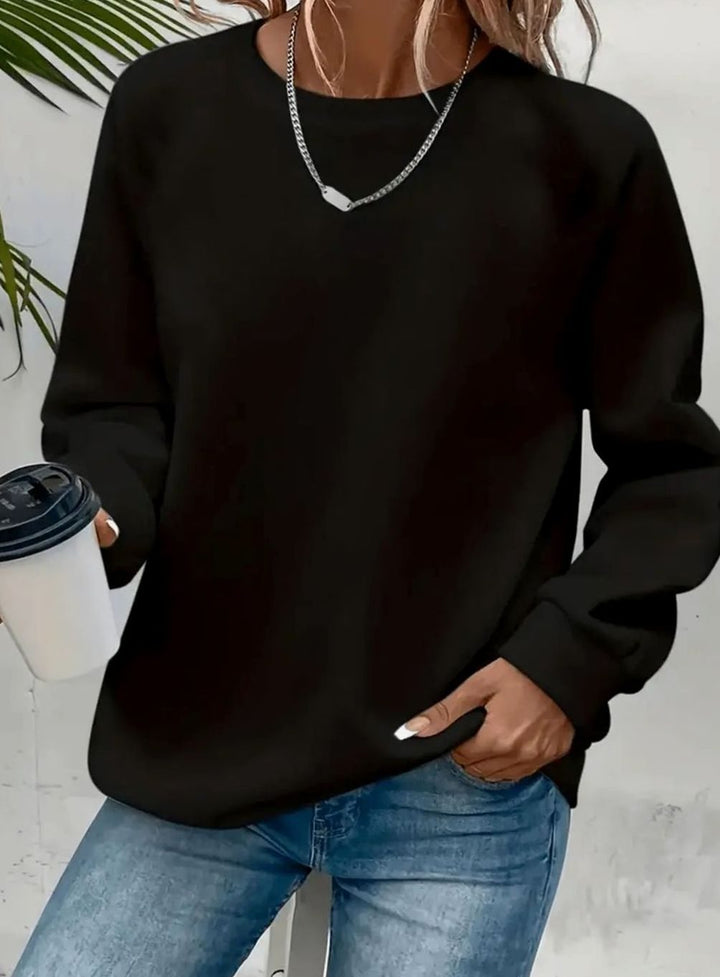 Damen Rundhals-Sweatshirt Lockere Passform Langarm - Schwarz