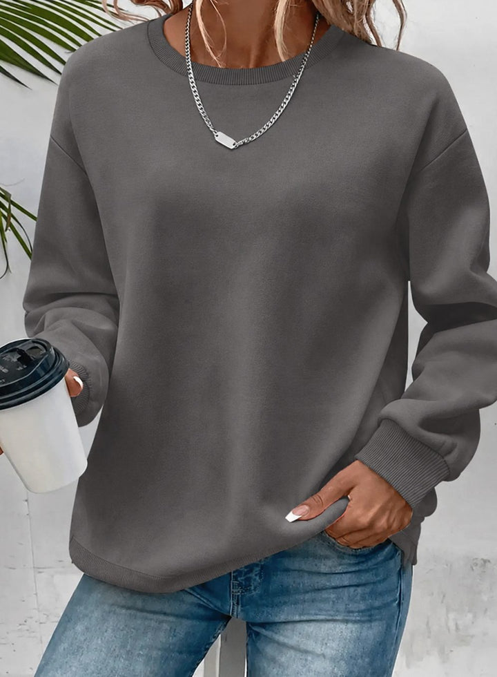 Damen Rundhals-Sweatshirt Lockere Passform Langarm - Dunkelgrau