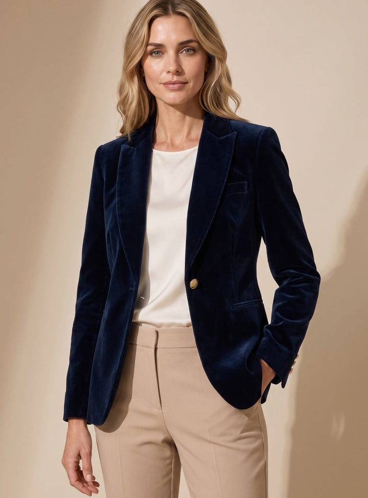 Damen Samt Blazer mit Goldknöpfen schlanker Schnitt