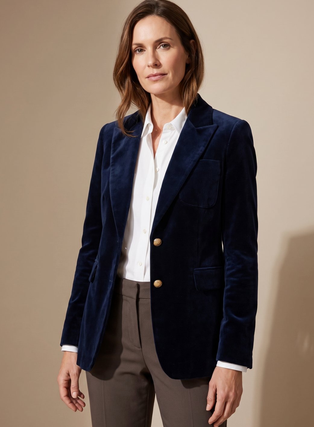 Damen Samt Blazer mit Goldknöpfen schlanker Schnitt