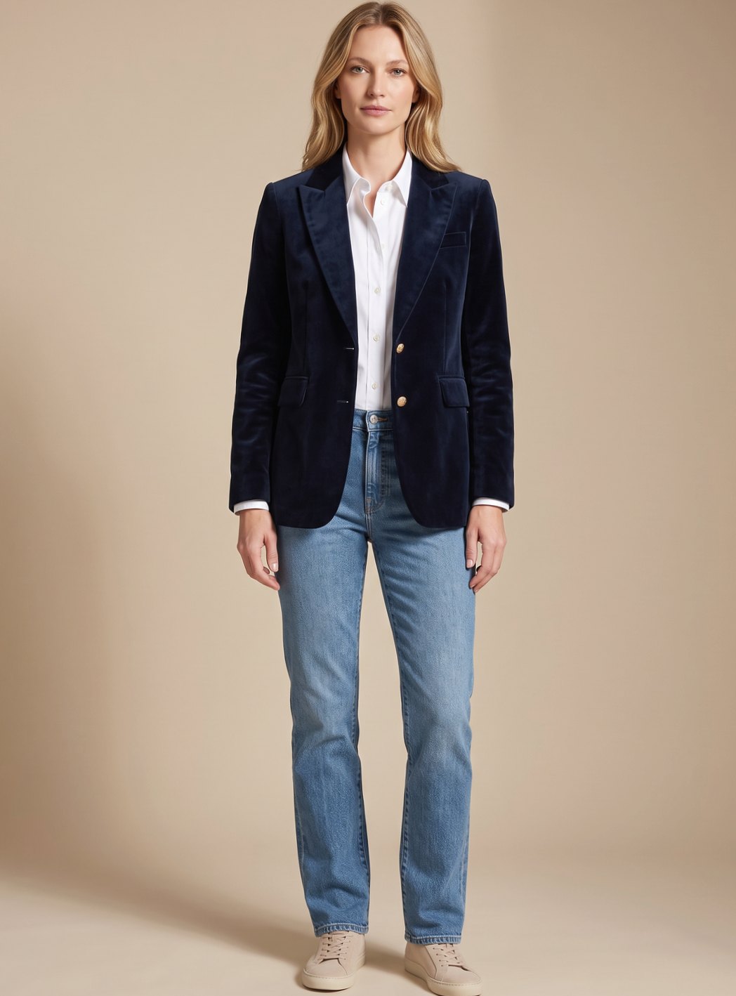 Damen Samt Blazer mit Goldknöpfen schlanker Schnitt