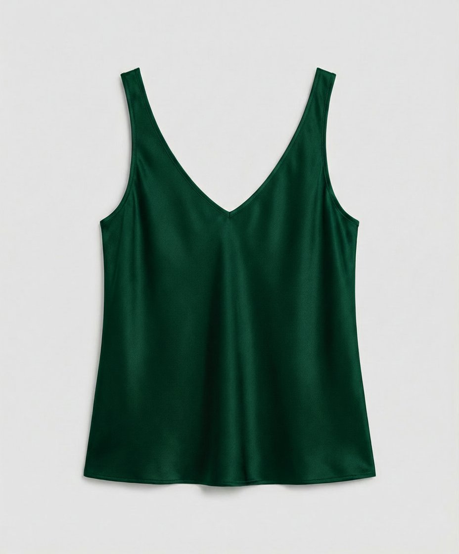 Damen Satin Camisole V-Ausschnitt Träger-Top - Green