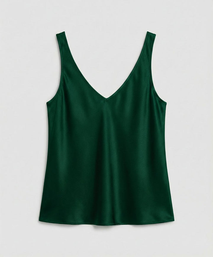 Damen Satin Camisole V-Ausschnitt Träger-Top - Green