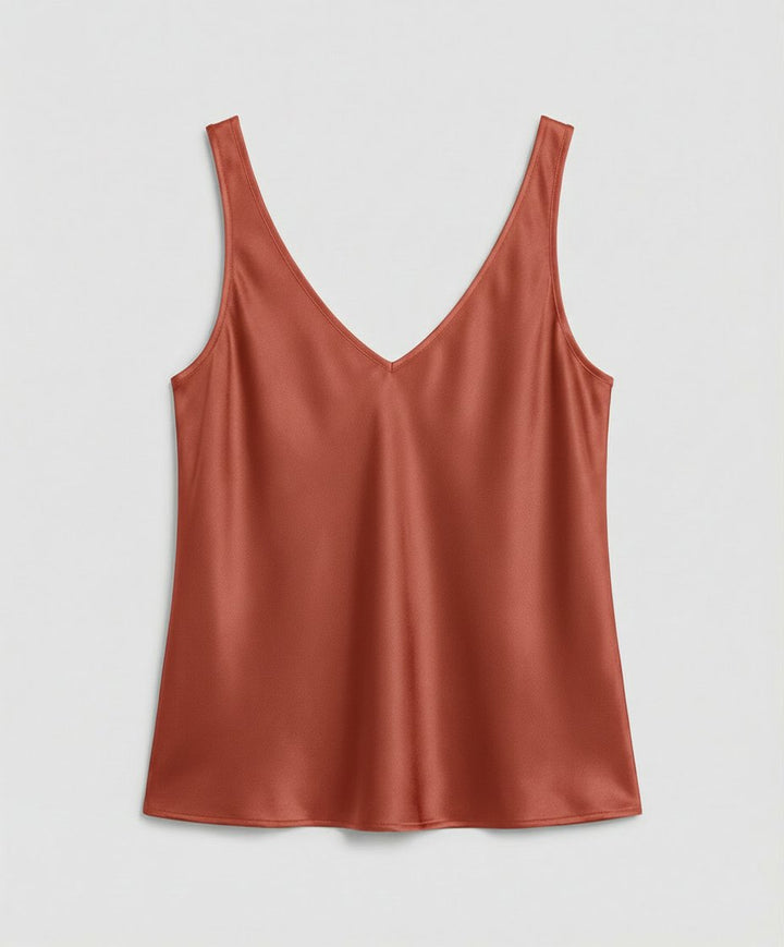 Damen Satin Camisole V-Ausschnitt Träger-Top - Orange