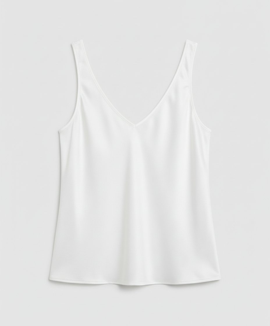 Damen Satin Camisole V-Ausschnitt Träger-Top - White