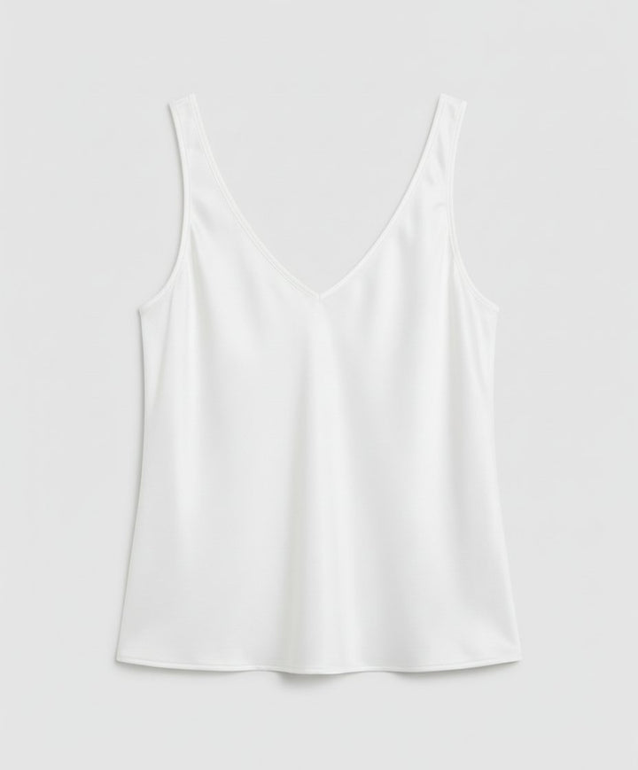 Damen Satin Camisole V-Ausschnitt Träger-Top - White