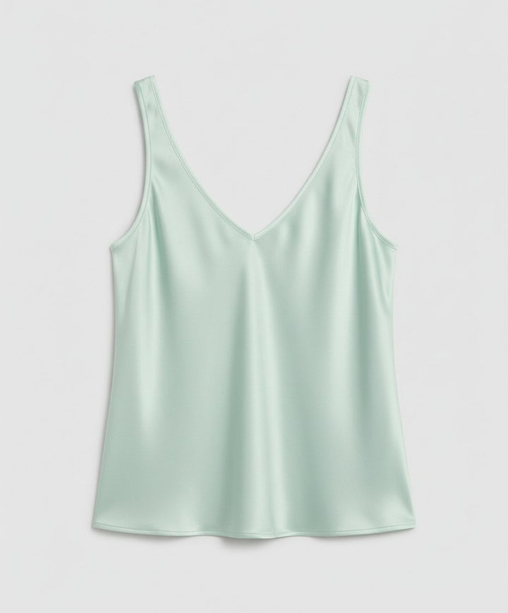 Damen Satin Camisole V-Ausschnitt Träger-Top - Light Green