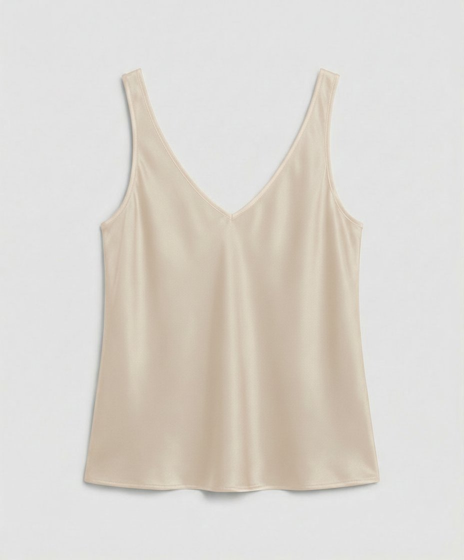 Damen Satin Camisole V-Ausschnitt Träger-Top - Beige