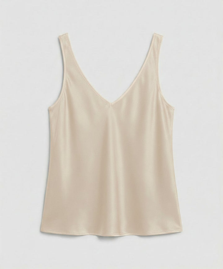 Damen Satin Camisole V-Ausschnitt Träger-Top - Beige