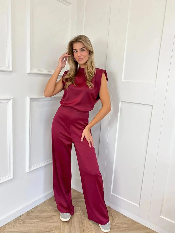 Damen Satin-Jumpsuit Weite Hose Ärmellos Eleganter Einteiler
