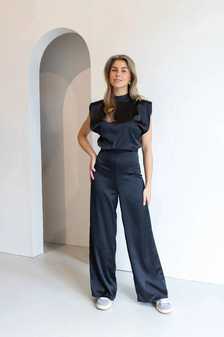 Damen Satin-Jumpsuit Weite Hose Ärmellos Eleganter Einteiler