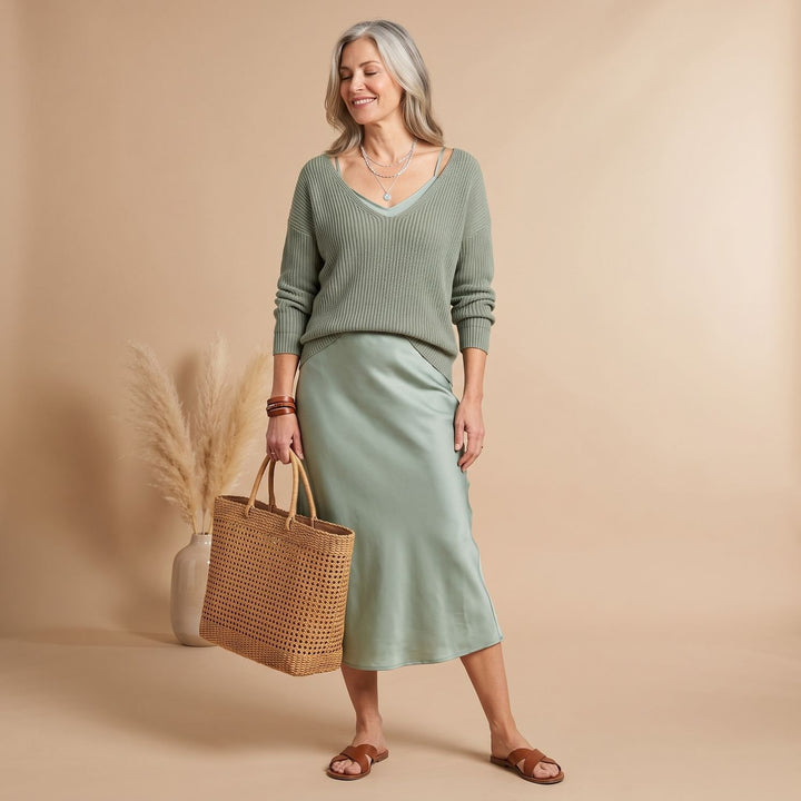 Damen Satin Midi-Kleid mit fließendem Schnitt - Blau