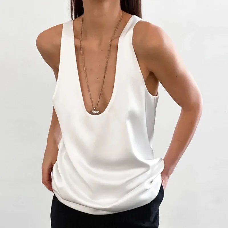 Damen Satin Tank Top mit tiefem U-Ausschnitt