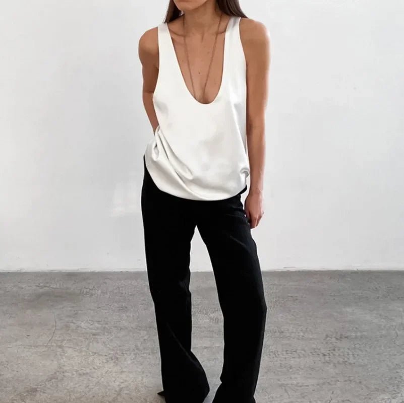 Damen Satin Tank Top mit tiefem U-Ausschnitt