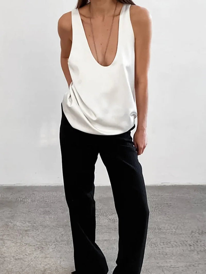 Damen Satin Tank Top mit tiefem U-Ausschnitt