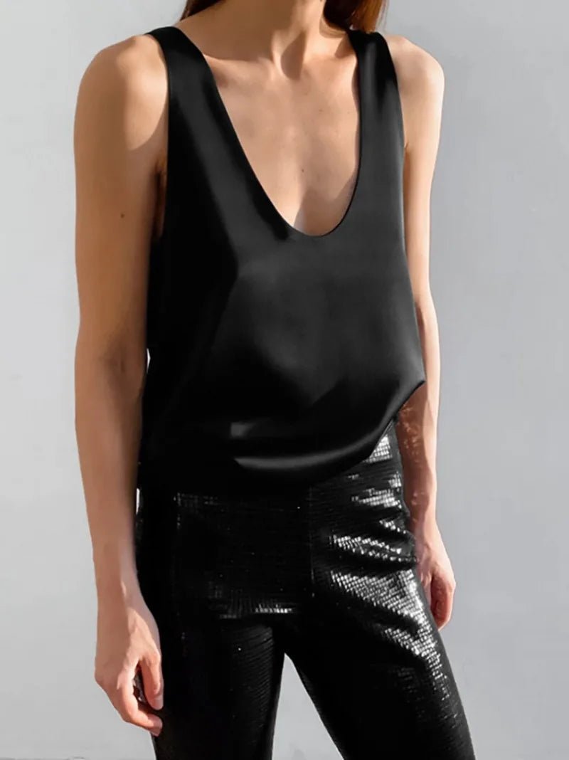 Damen Satin Tank Top mit tiefem U-Ausschnitt