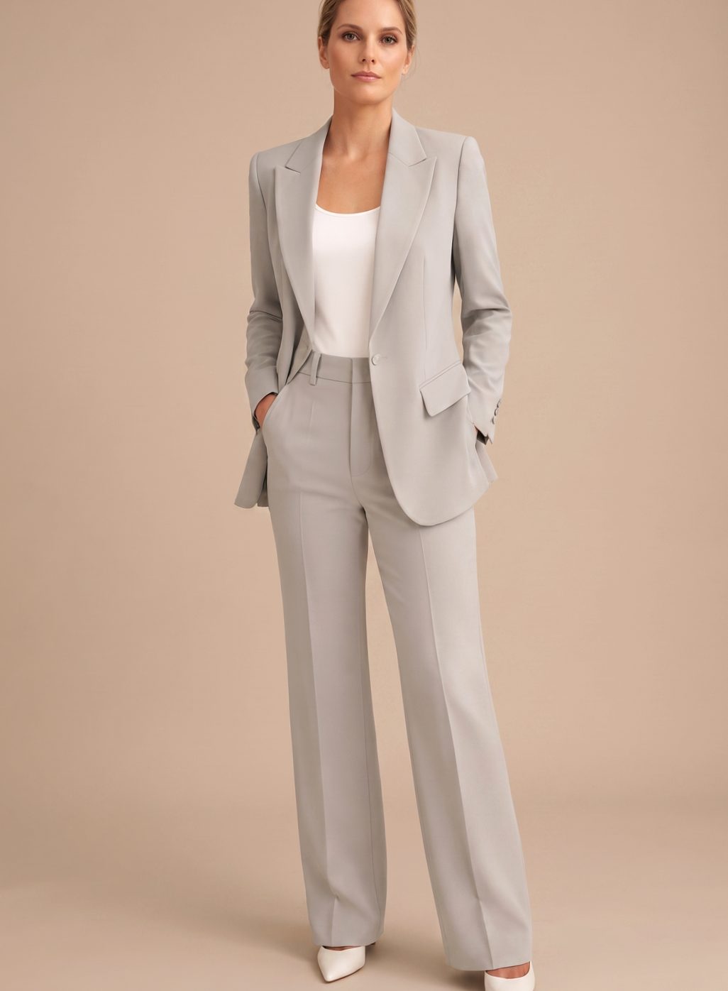 Damen Schlaghosen-Blazer-Anzug elegant zweiteiler - Grau