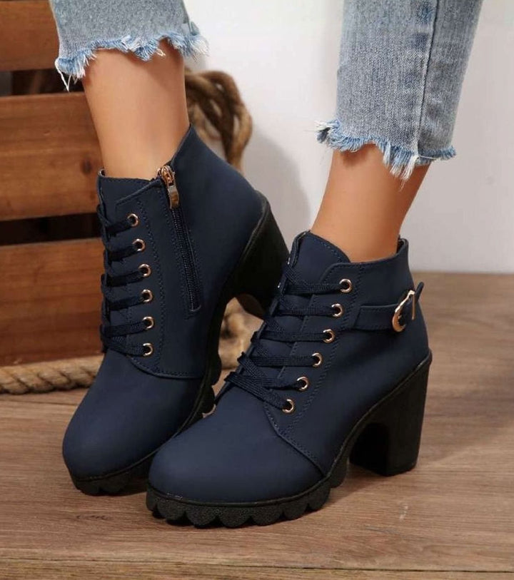Damen Schnür-Stiefeletten mit Blockabsatz und Schnalle