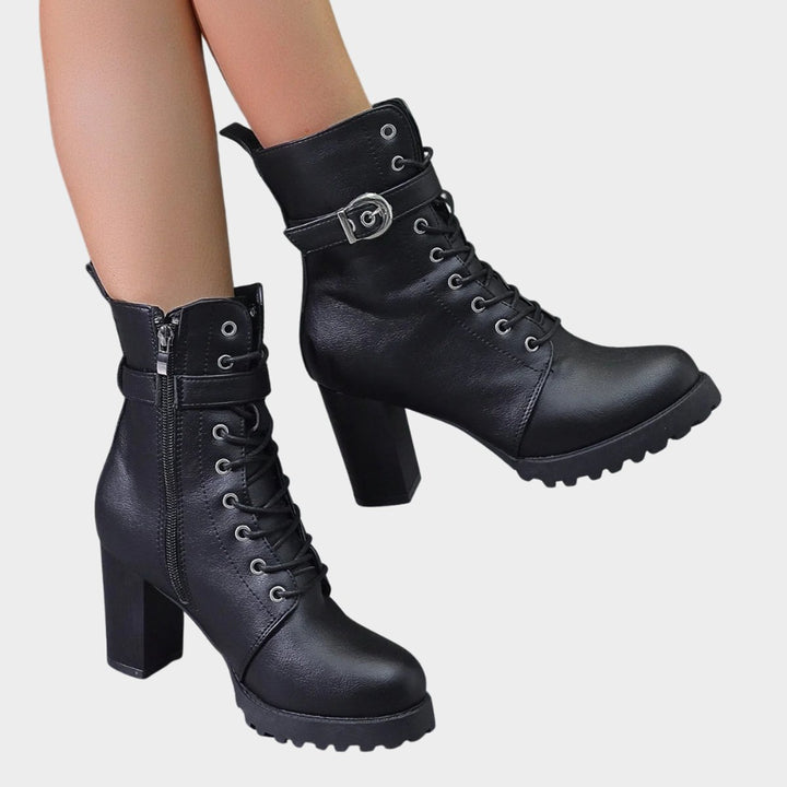 Damen Schnürer-Ankle-Boots mit Blockabsatz und Schnalle