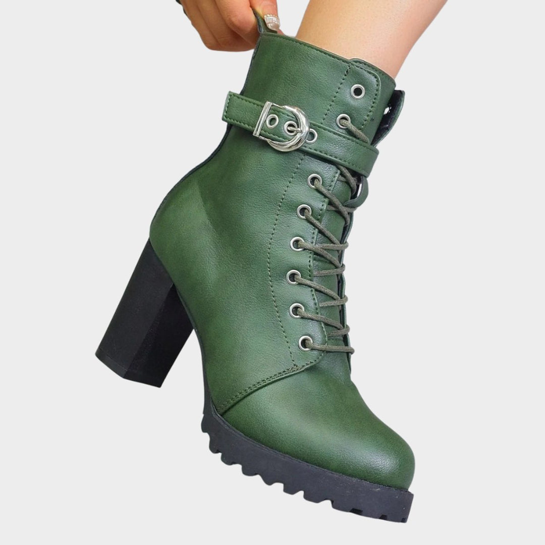 Damen Schnürer-Ankle-Boots mit Blockabsatz und Schnalle