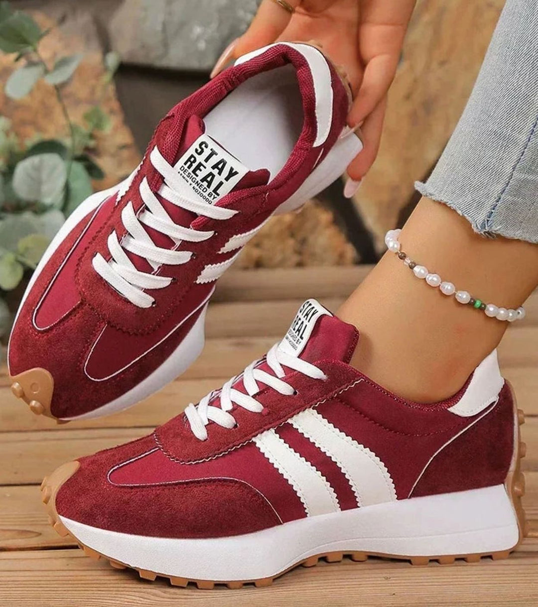 Damen Schnürsenkel Plateau-Sneaker mit Wildleder-Optik