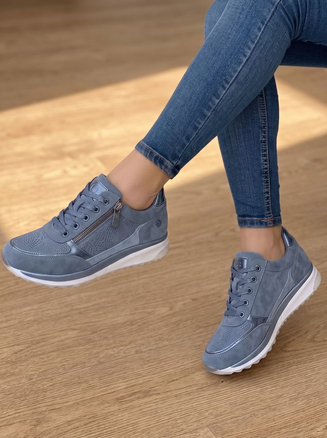 Damen Schnürsneaker mit Reißverschluss und Keilsohle - Blau