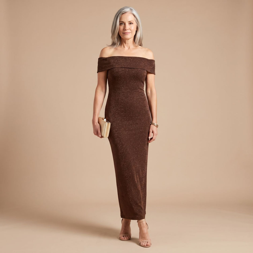 Damen Schulterfreies Glitzer Paillettenkleid Figurbetontes Maxi-Abendkleid