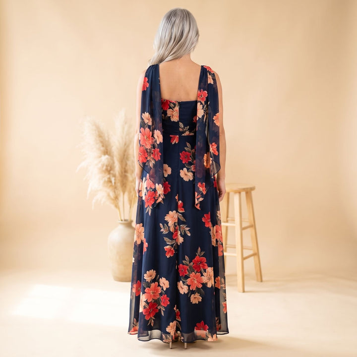 Damen Schulterfreies Kleid Geraffte Chiffon Maxi mit Blumenmuster
