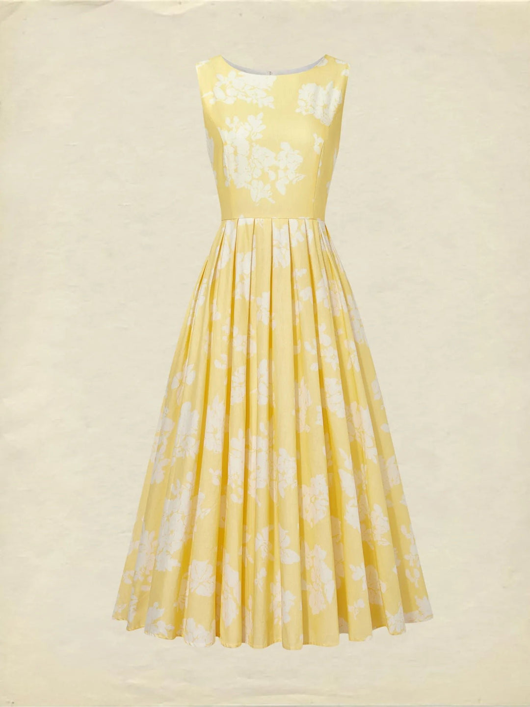 Damen Schulterfreies Leinen Midi-Kleid mit Blumenmuster
