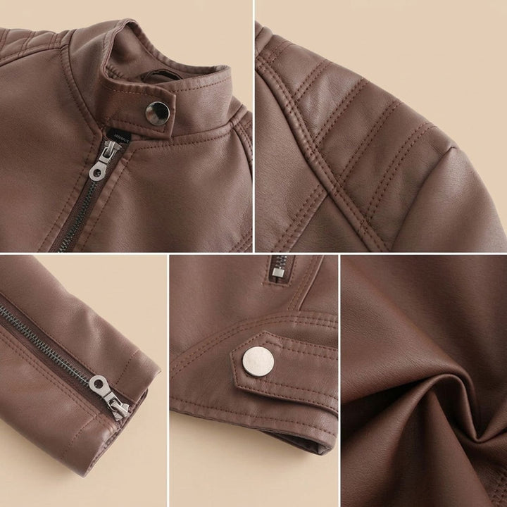Damen Slim-Fit Kunstleder-Bikerjacke mit Reißverschluss