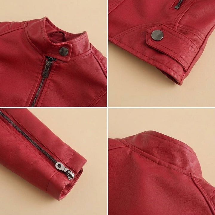 Damen Slim-Fit Kunstleder-Bikerjacke mit Reißverschluss