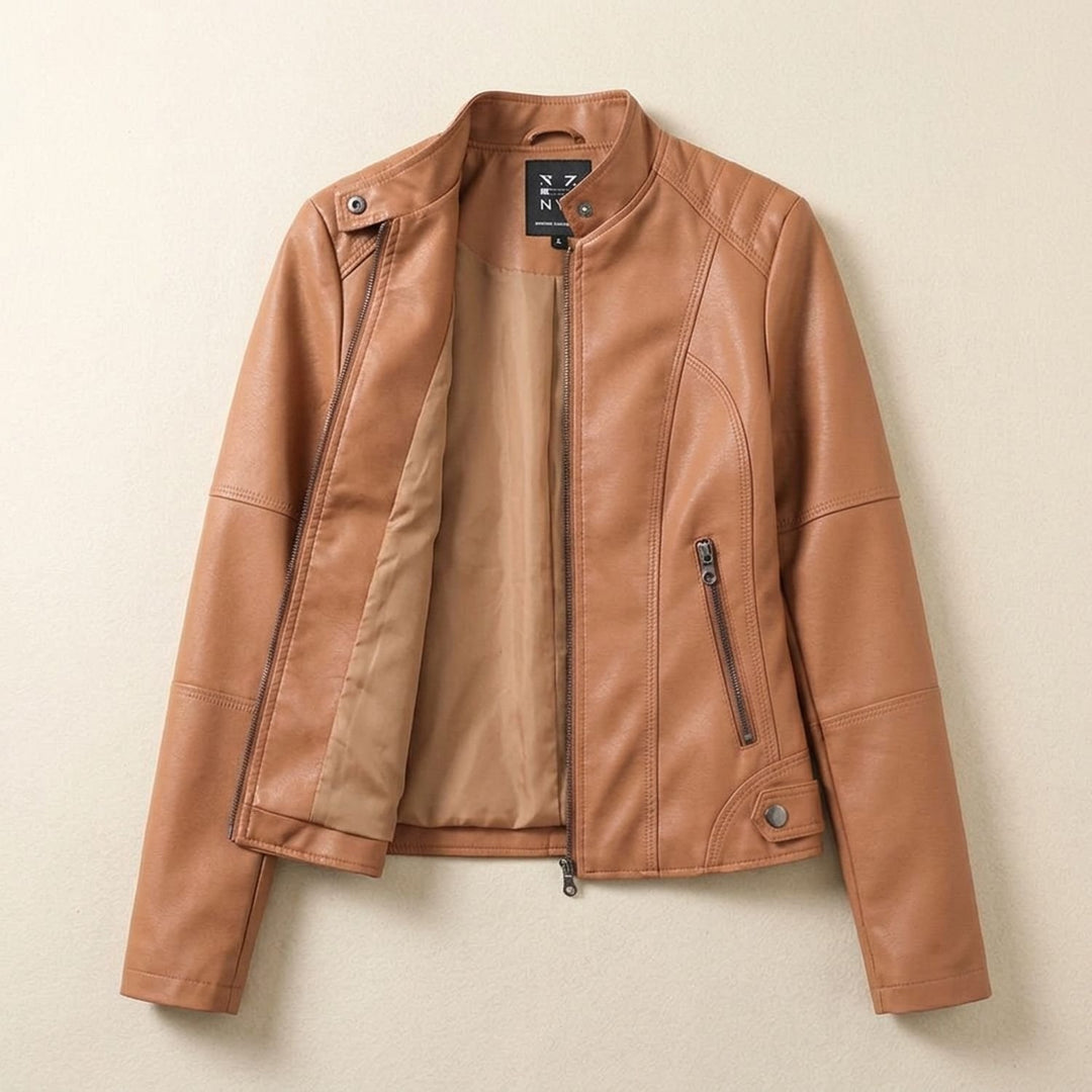 Damen Slim-Fit Kunstleder-Bikerjacke mit Reißverschluss