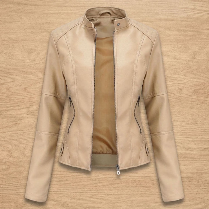Damen Slim-Fit Kunstleder-Bikerjacke mit Reißverschluss - Beige