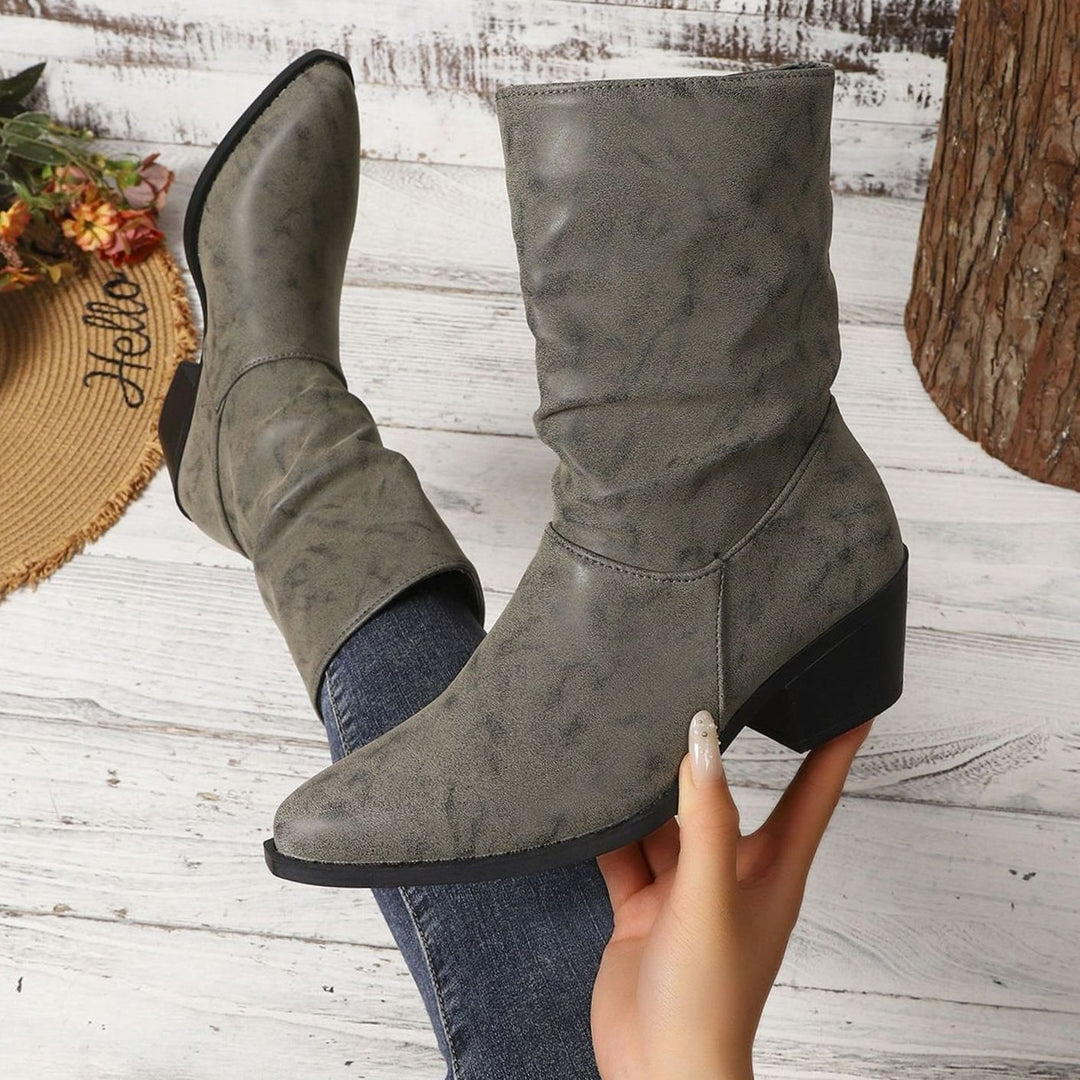 Damen Slouch-Stiefeletten mit Blockabsatz aus Kunstleder - Grau