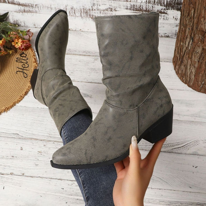 Damen Slouch-Stiefeletten mit Blockabsatz aus Kunstleder - Grau