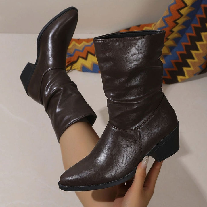 Damen Slouch-Stiefeletten mit Blockabsatz aus Kunstleder - Braun