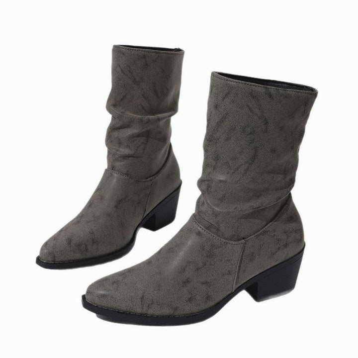 Damen Slouch-Stiefeletten mit Blockabsatz aus Kunstleder