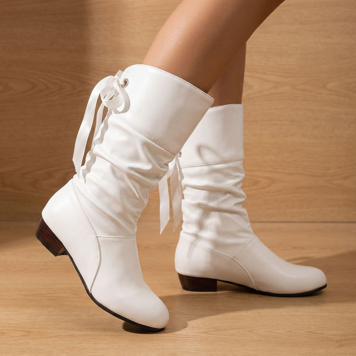 Damen Slouchy Schnürstiefel mit Blockabsatz Wade