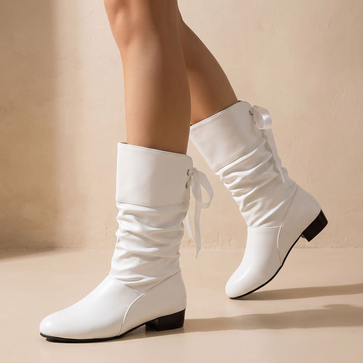 Damen Slouchy Schnürstiefel mit Blockabsatz Wade