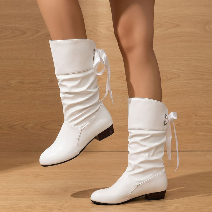 Damen Slouchy Schnürstiefel mit Blockabsatz Wade
