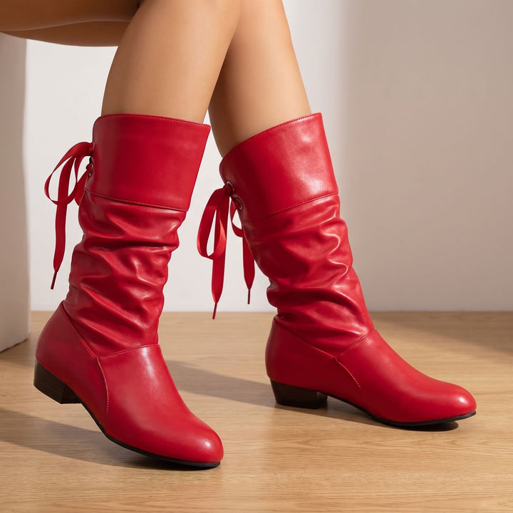 Damen Slouchy Schnürstiefel mit Blockabsatz Wade