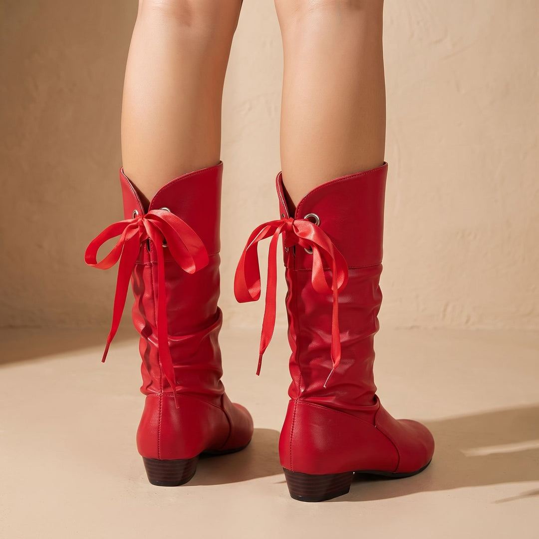 Damen Slouchy Schnürstiefel mit Blockabsatz Wade