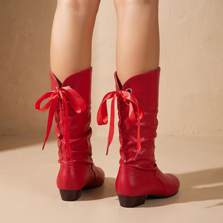 Damen Slouchy Schnürstiefel mit Blockabsatz Wade